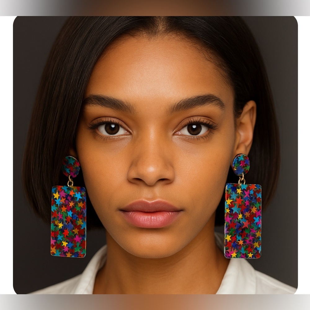 Star Colorful GeoResin Satement Earrings - Picture 11 of 16
